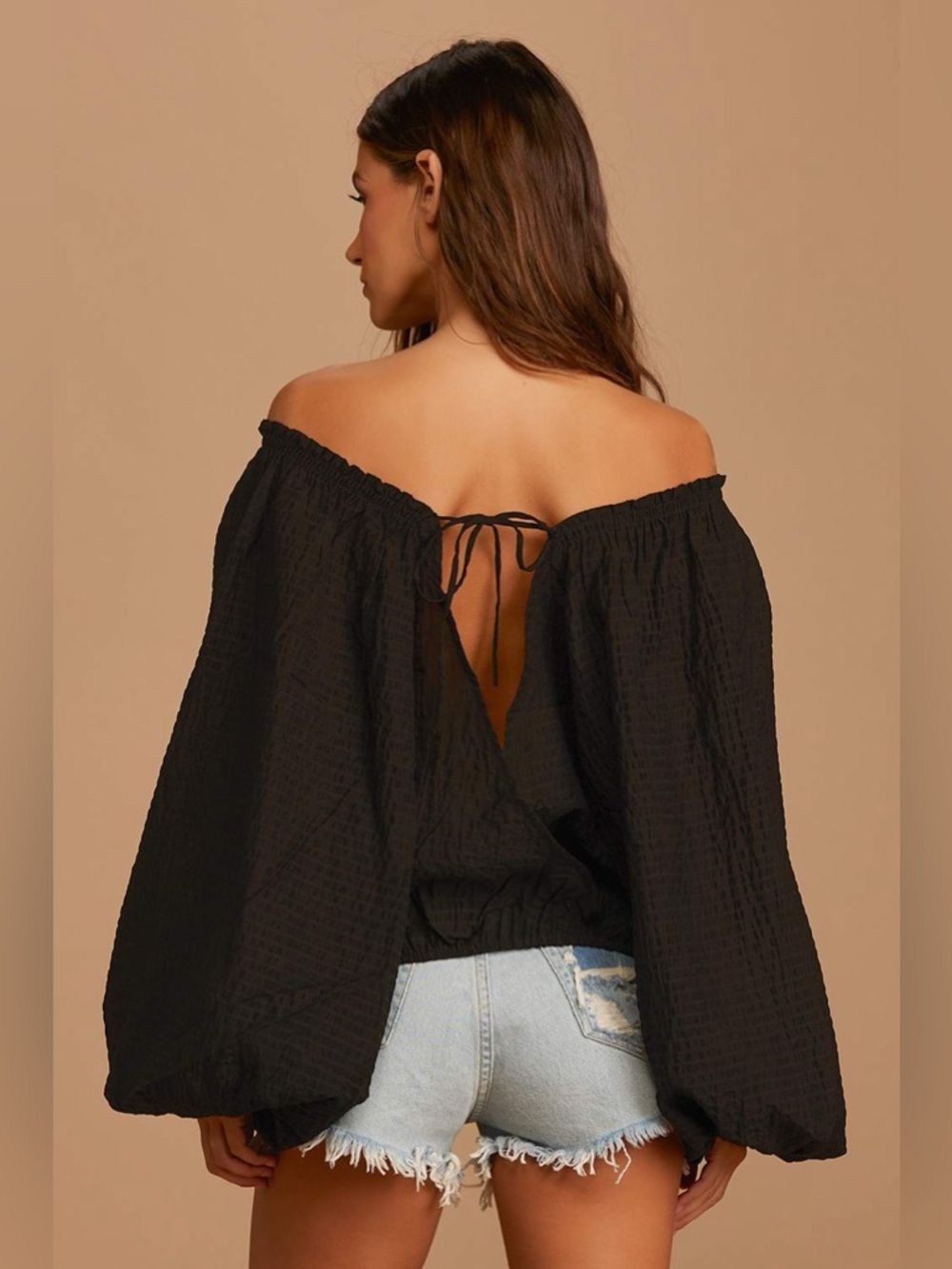 NWT Free People Alicia Top Balloon Sleeves Black XS Oversized Off the Shoulder - Picture 4 of 12